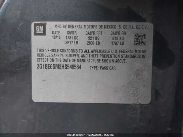 3G1BE6SM3HS548584 Chevrolet CRUZE LT