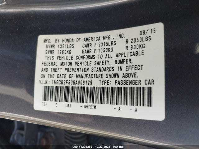 Honda Accord Ex-l 2016 1HGCR2F83GA009129 Image 9
