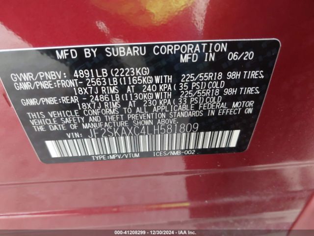JF2SKAXC4LH581809 Subaru Forester Touring
