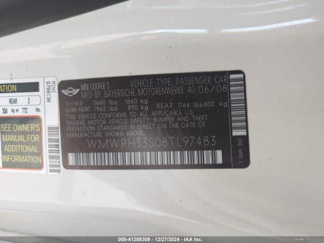 2008 MINI COOPER WMWRH33508TL97483 Photo 8