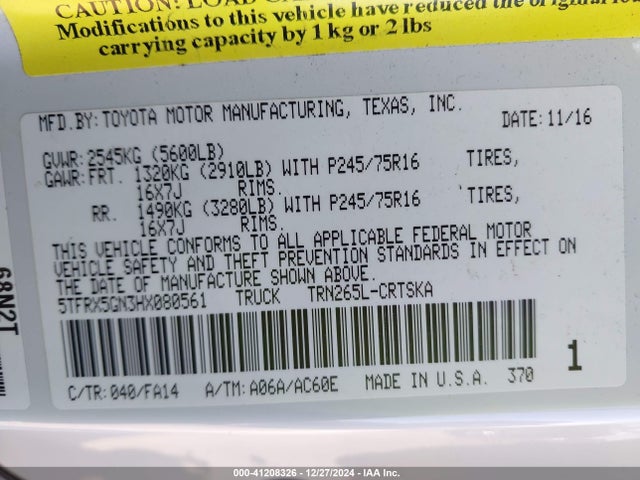 Toyota Tacoma Sr 2017 5TFRX5GN3HX080561 Image 9