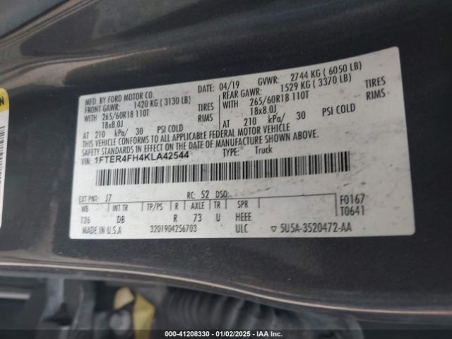 1FTER4FH4KLA42544 Ford Ranger Xl/xlt/lariat