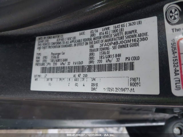 Ford FIESTA SE 2016 3FADP4BJ0GM162380 Image 9
