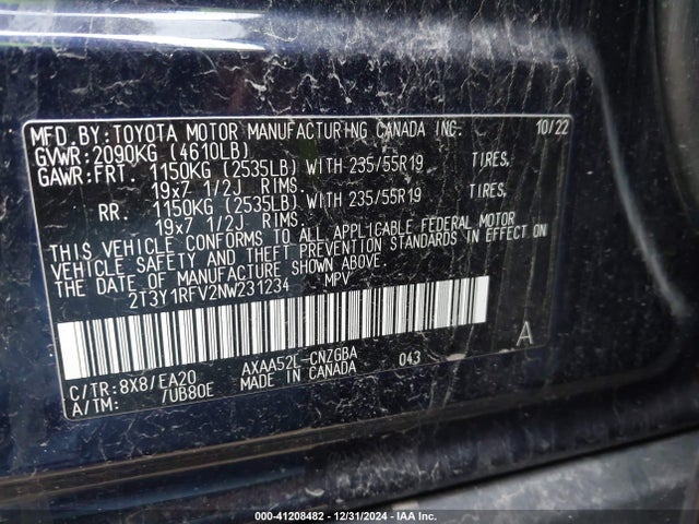 Toyota Rav4 Limited 2022 2T3Y1RFV2NW231234 Image 9