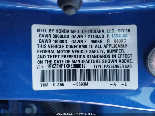 19XZE4F1XKE006012 Honda Insight Lx