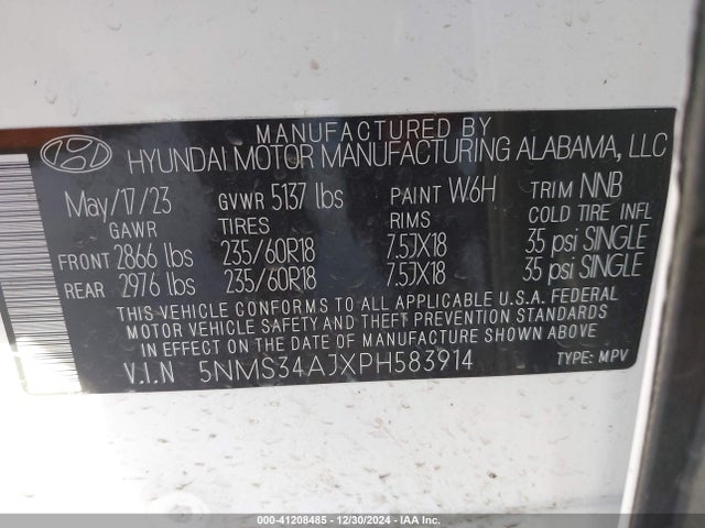 Hyundai Santa Fe Sel Premium 2023 5NMS34AJXPH583914 Image 9