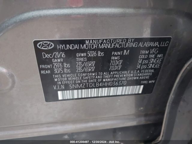 5NMZTDLB4HH036370 Hyundai Santa Fe Sport 2.4l