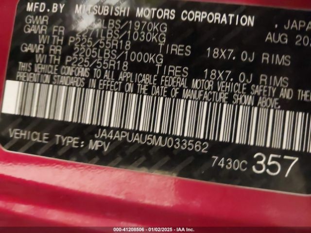 2021 MITSUBISHI OUTLANDER SPORT JA4APUAU5MU033562 Photo 8