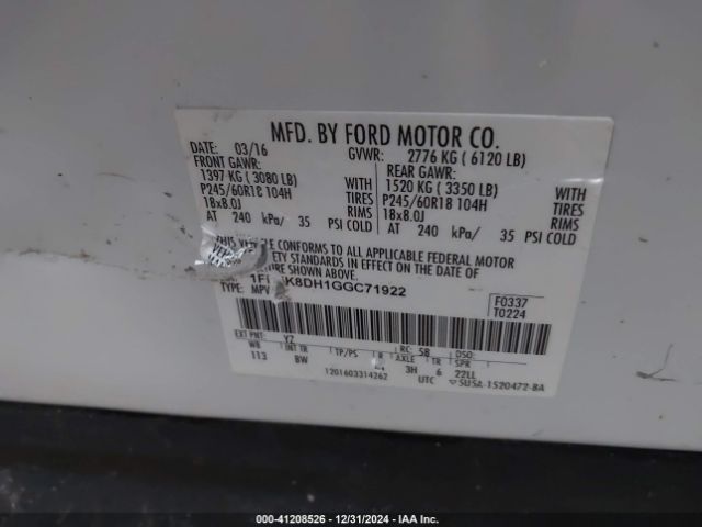 1FM5K8DH1GGC71922 Ford EXPLORER XLT
