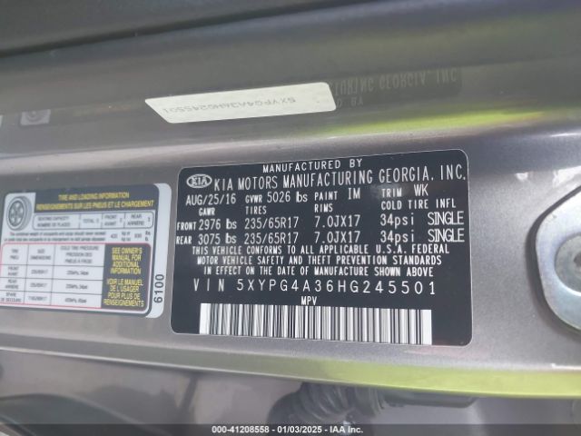 5XYPG4A36HG245501 KIA Sorento Lx/l