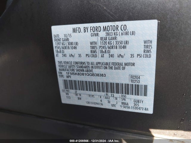 1FM5K8D81GGB38383 Ford EXPLORER XLT