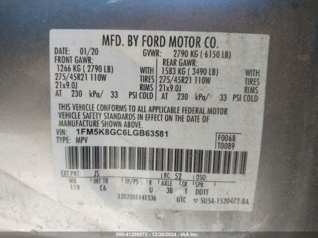 1FM5K8GC6LGB63581 Ford Explorer St