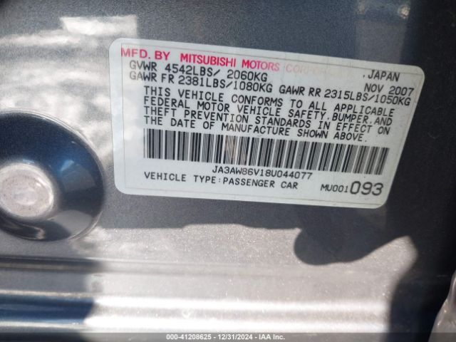 2008 MITSUBISHI LANCER JA3AW86V18U044077 Photo 8