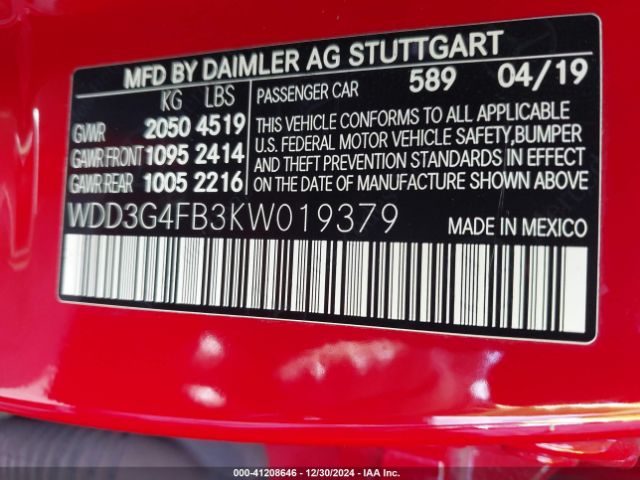 WDD3G4FB3KW019379 Mercedes-Benz A 220 4matic