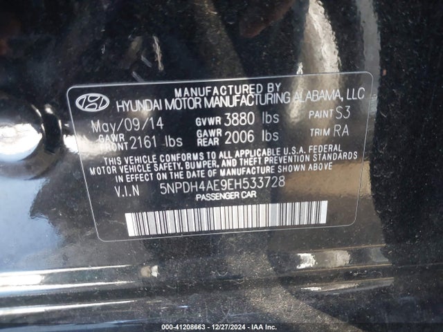 Hyundai ELANTRA SE 2014 5NPDH4AE9EH533728 Image 9