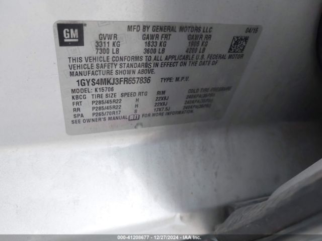 1GYS4MKJ3FR657836 Cadillac Escalade Luxury