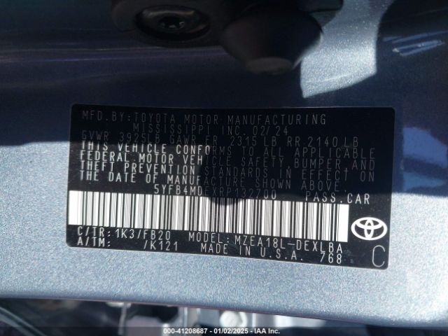 5YFB4MDEXRP132700 Toyota COROLLA LE
