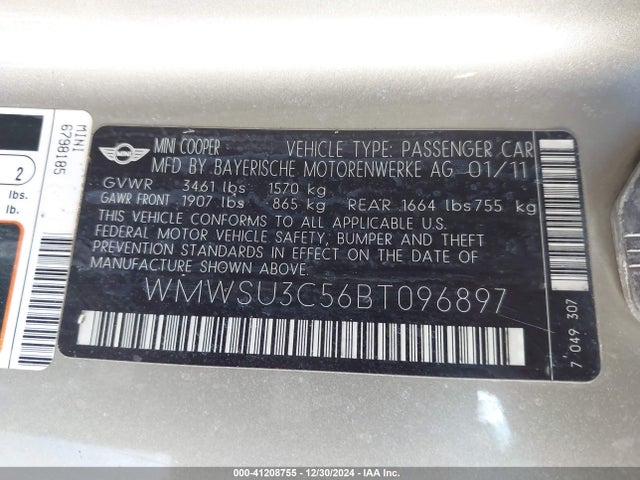2011 MINI COOPER WMWSU3C56BT096897 Photo 8