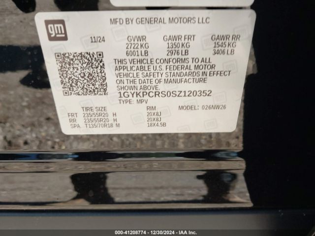 1GYKPCRS0SZ120352 Cadillac Xt6 Premium Luxury