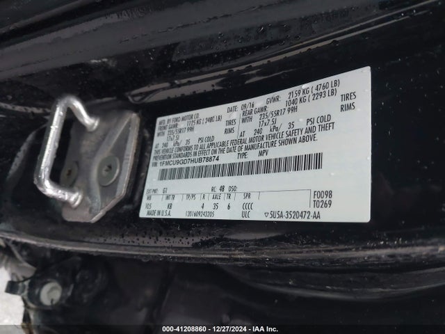 Ford ESCAPE SE 2017 1FMCU9GD7HUB78874 Image 9