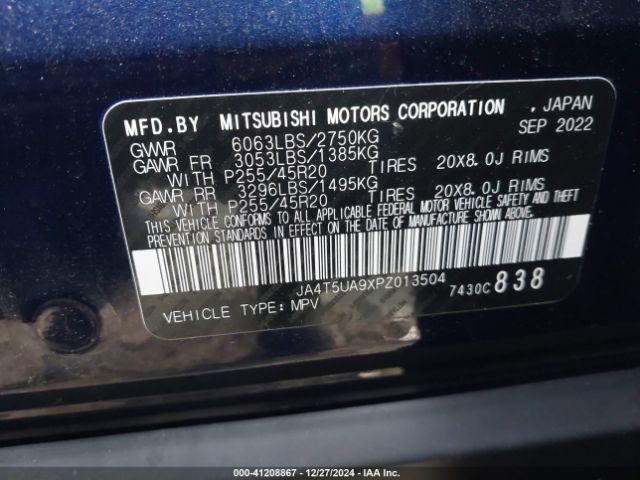 2023 MITSUBISHI OUTLANDER JA4T5UA9XPZ013504 Photo 8