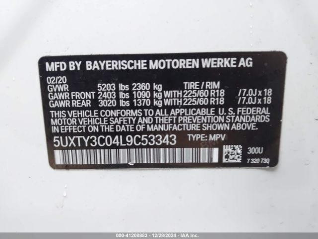 5UXTY3C04L9C53343 BMW X3 Sdrive30i