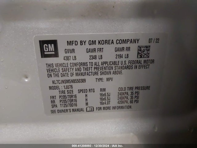 Chevrolet TRAX LS 2022 KL7CJNSM5NB550309 Image 9