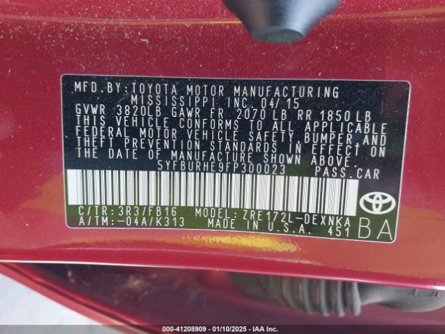 5YFBURHE9FP300023 Toyota Corolla Le Plus