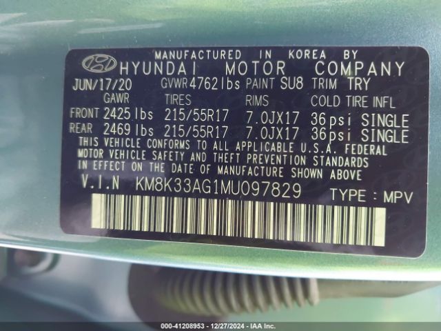 KM8K33AG1MU097829 Hyundai Kona Electric Limited