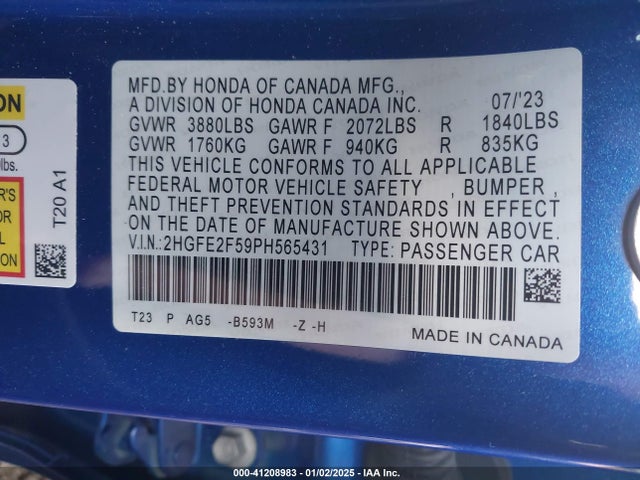 Honda Civic Sport 2023 2HGFE2F59PH565431 Image 9