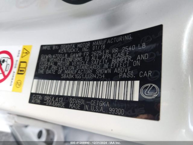 58ABK1GG1JU094254 Lexus ES 350