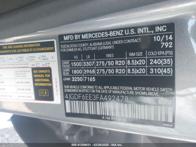 4JGDF6EE3FA492478 Mercedes-Benz Gl 450 4matic