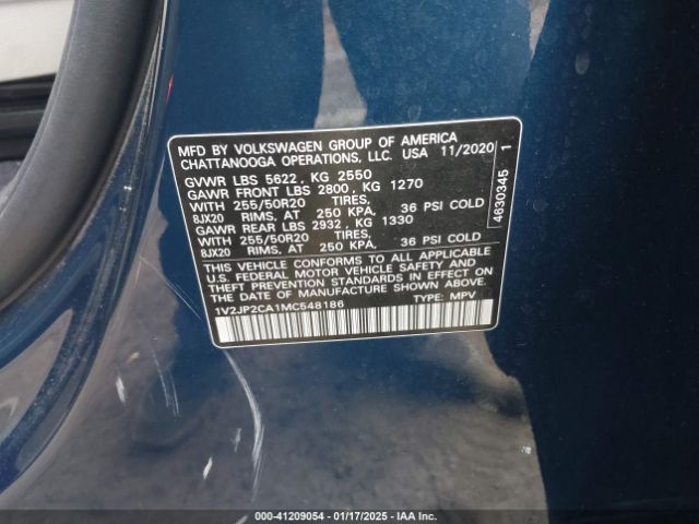 1V2JP2CA1MC548186 Volkswagen Atlas 2.0t Se W/technology