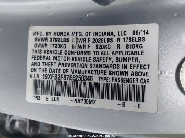 Honda CIVIC EX 2014 19XFB2F87EE250346 Image 9