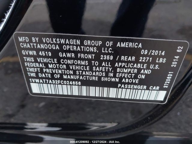 1VWAT7A32FC024656 Volkswagen Passat 1.8t Wolfsburg Edition