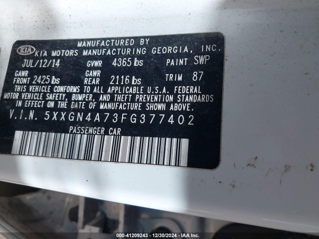 KIA OPTIMA EX 2015 5XXGN4A73FG377402 Image 9