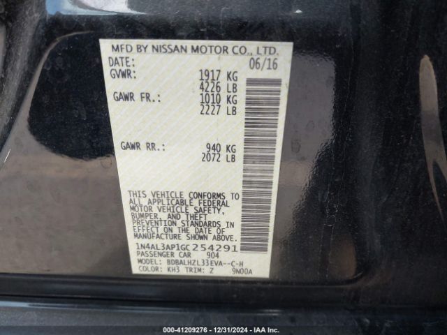 1N4AL3AP1GC254291 Nissan Altima 2.5/s/sv/sl/sr