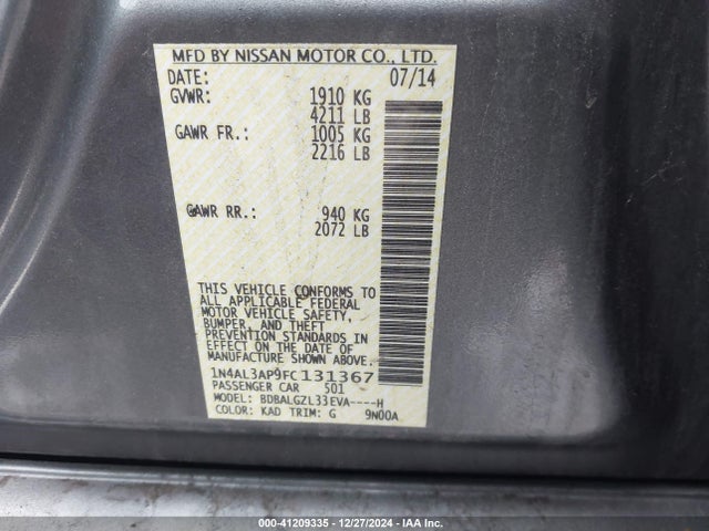 1N4AL3AP9FC131367 Nissan Altima 2.5/s/sv/sl