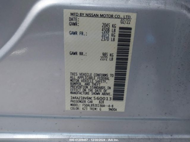 1N4AZ1BV6NC560013 Nissan LEAF S