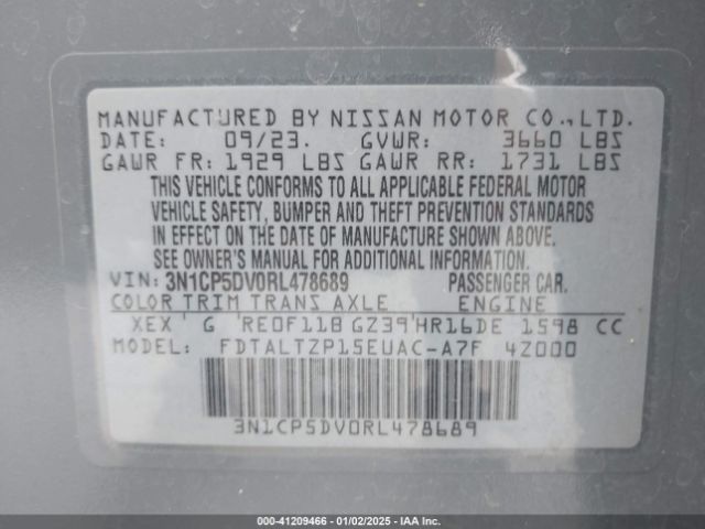 3N1CP5DV0RL478689 Nissan KICKS SR