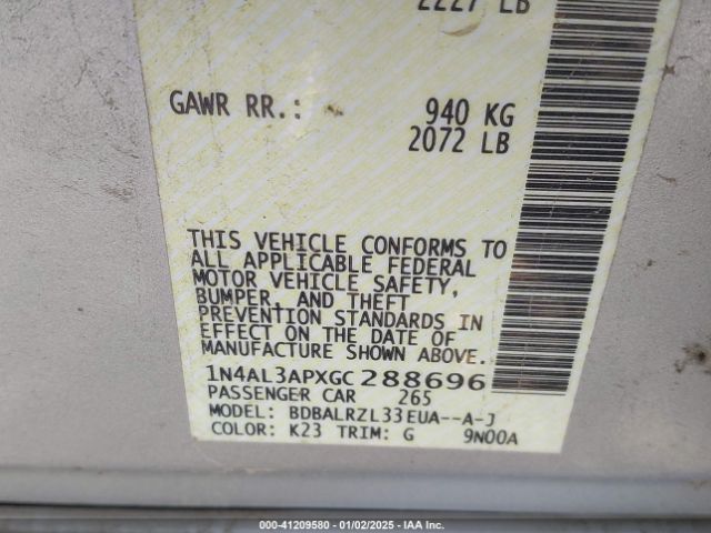 1N4AL3APXGC288696 Nissan Altima 2.5/s/sv/sl/sr