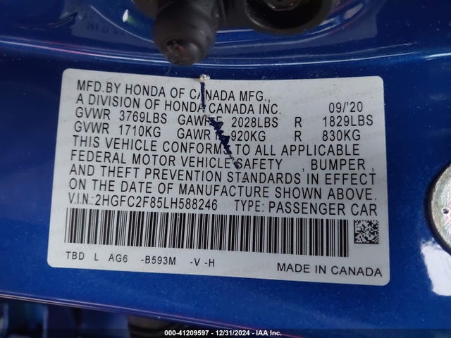 Honda Civic Sport 2020 2HGFC2F85LH588246 Image 9