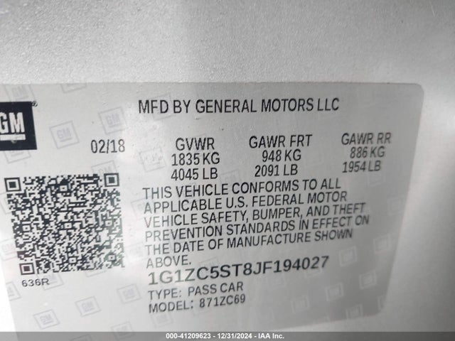 Chevrolet MALIBU LS 2018 1G1ZC5ST8JF194027 Image 9