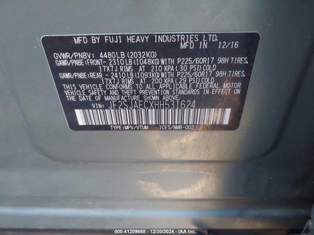 Subaru Forester 2.5i Premium 2017 JF2SJAECXHH531624 Image 9