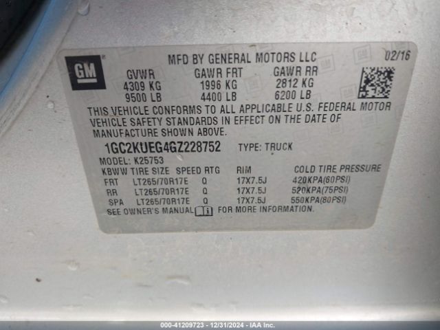 1GC2KUEG4GZ228752 Chevrolet Silverado 2500hd Wt