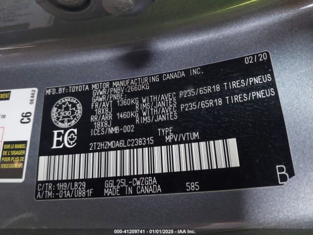 2T2HZMDA6LC238315 Lexus RX 350
