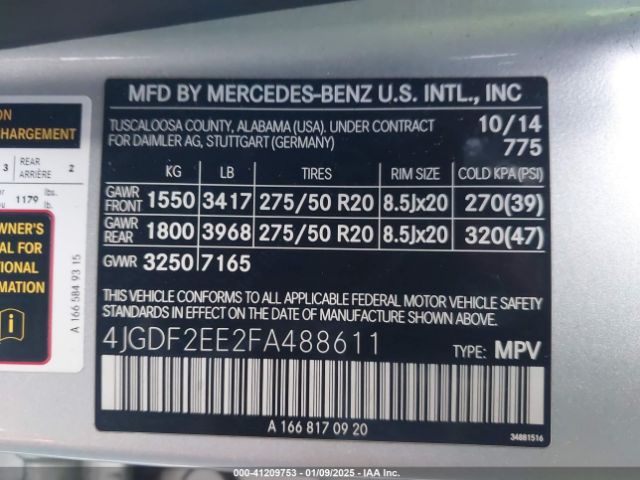 4JGDF2EE2FA488611 Mercedes-Benz Gl 350 Bluetec 4matic