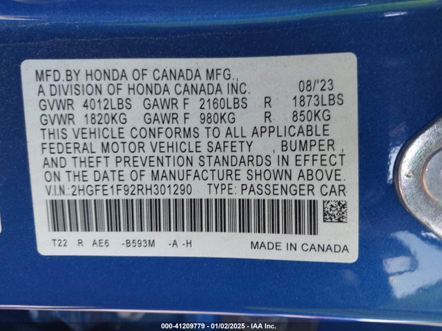 Honda Civic Touring 2024 2HGFE1F92RH301290 Image 9