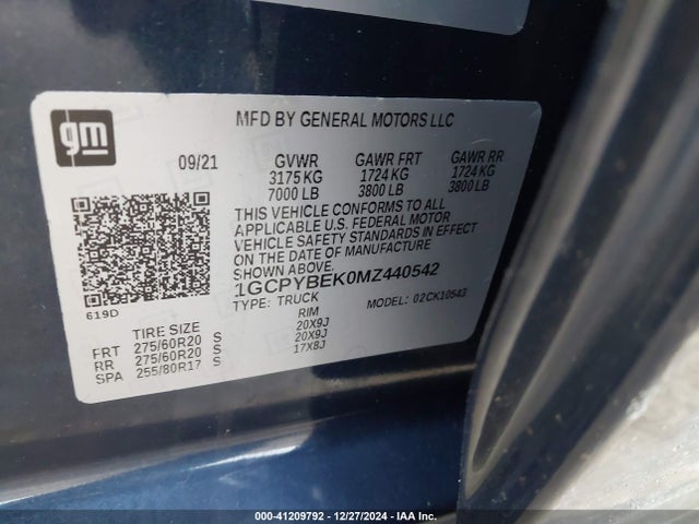 1GCPYBEK0MZ440542 Chevrolet Silverado K1500 Custom