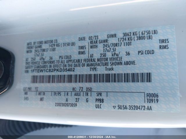 1FTEW1C82PKD35402 Ford F150 Supercrew